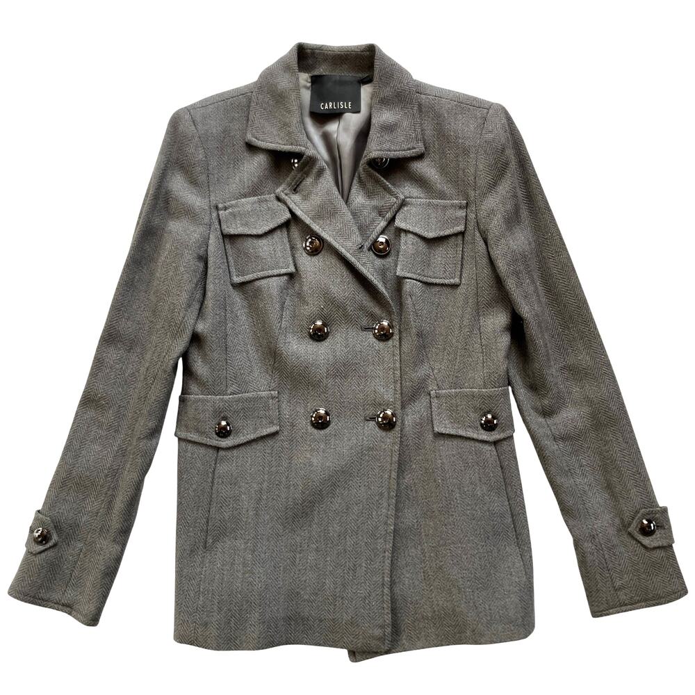 Carlisle Wool Silk Blend Military Jacket Size 4 Gray Minimalist